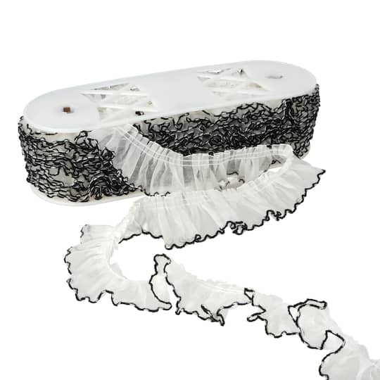1.62" Black & White Organza Ruffled Trim by Celebrate It®